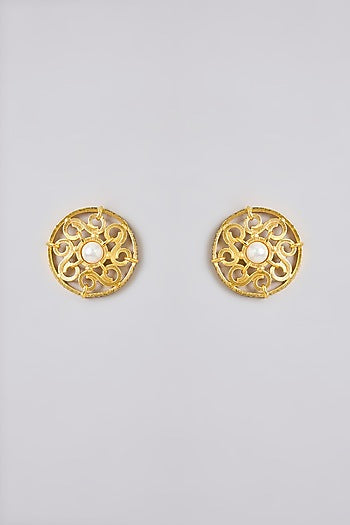 Matte Gold Plated Mixed Metal Stud Earrings