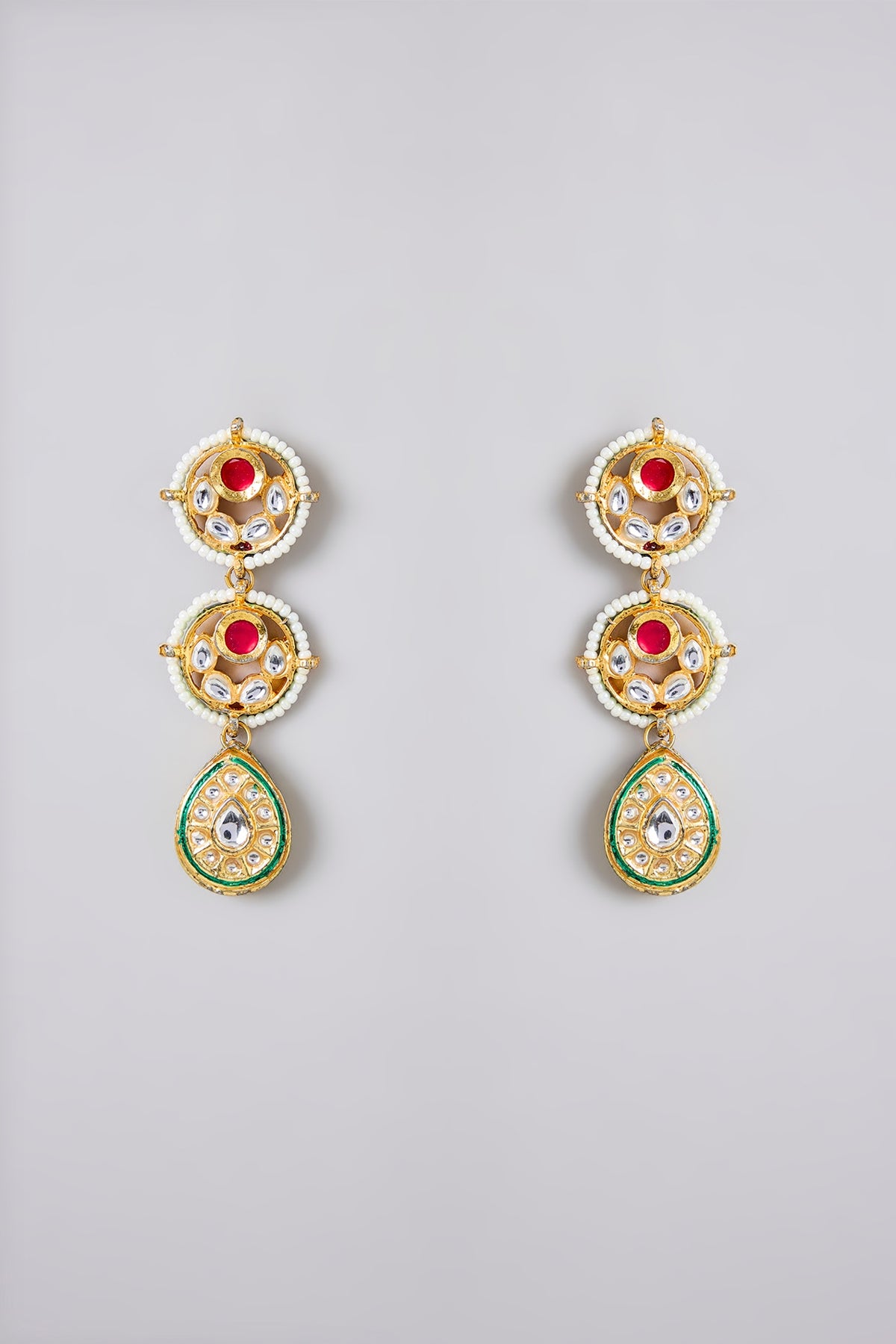 Gold Plated Kundan Polki & Multi-Colored Stone Meenakari Dangler Earrings