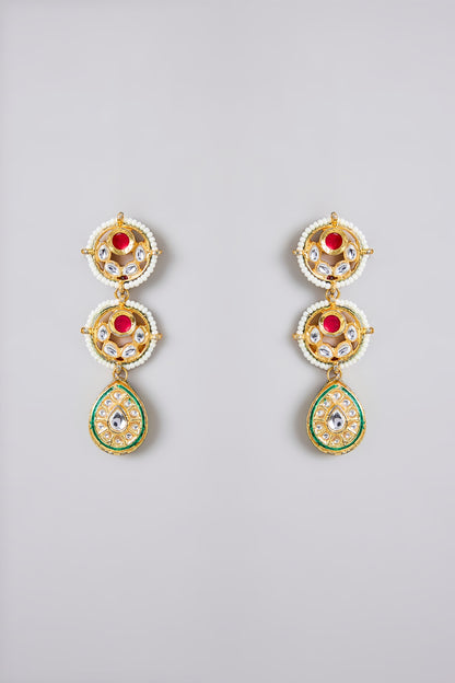 Gold Plated Kundan Polki & Multi-Colored Stone Meenakari Dangler Earrings
