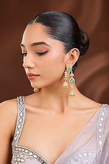 Gold Plated Kundan Polki Long Hanging Earrings