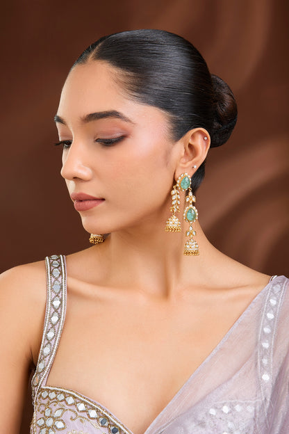 Gold Plated Kundan Polki Long Hanging Earrings