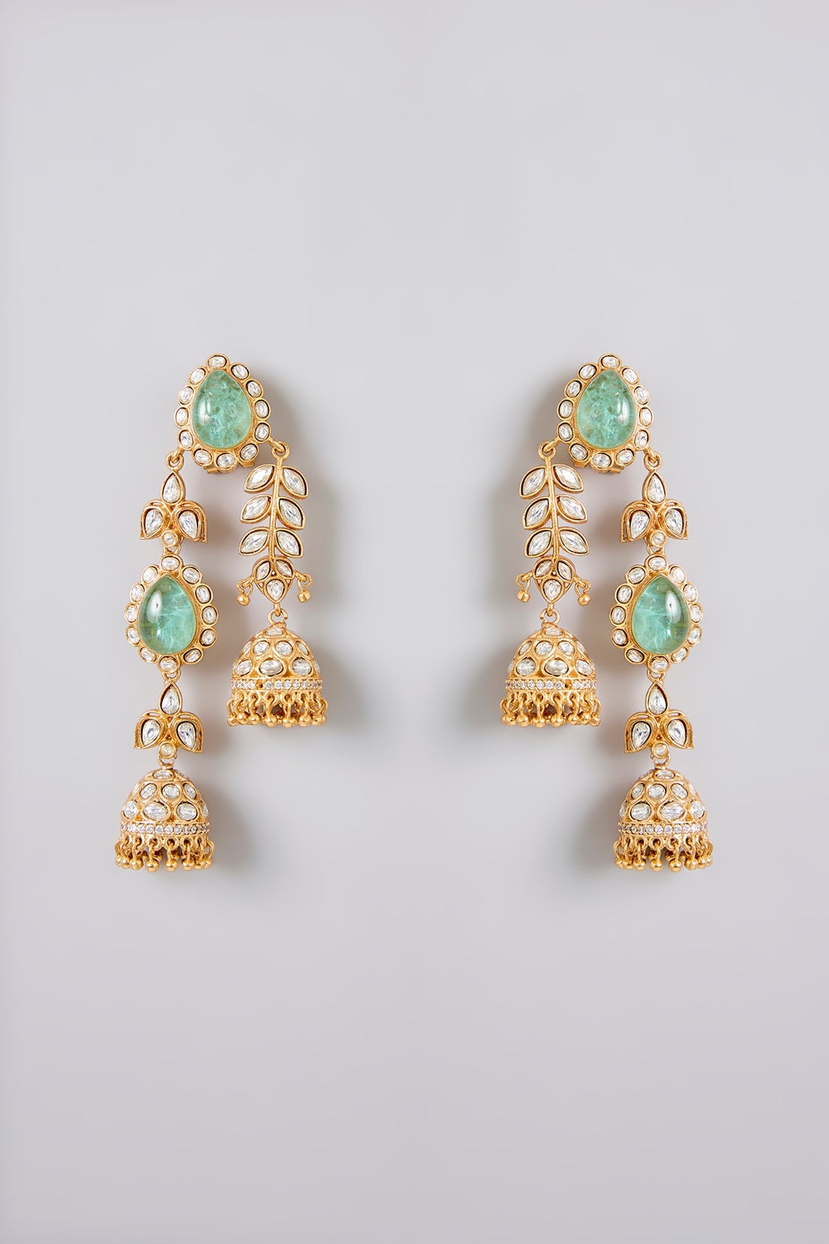 Gold Plated Kundan Polki Long Hanging Earrings