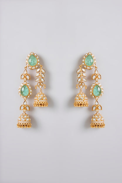 Gold Plated Kundan Polki Long Hanging Earrings