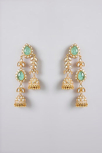 Gold Plated Kundan Polki Long Hanging Earrings