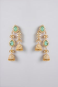 Gold Plated Kundan Polki Long Hanging Earrings