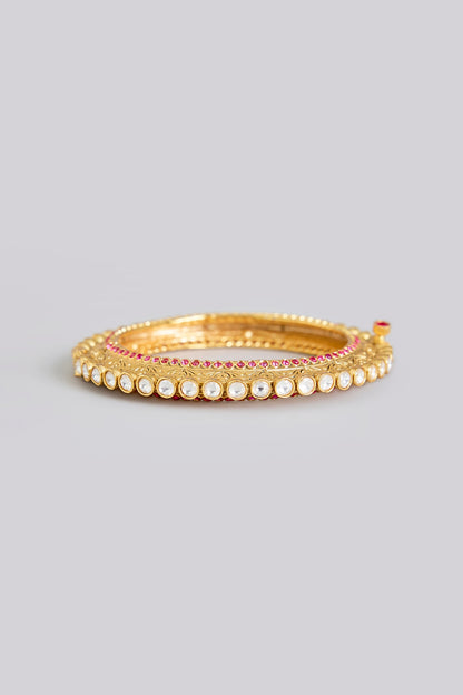 Gold Plated Kundan Polki Pacheli Bangle