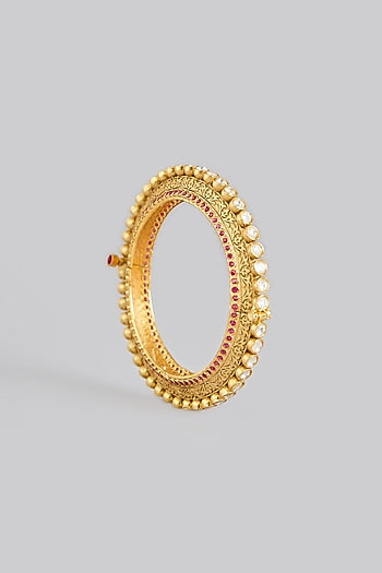 Gold Plated Kundan Polki Pacheli Bangle