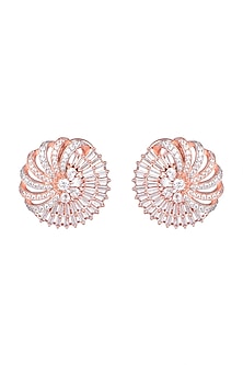 White Gold & Rose Gold Finish Faux Solitaire Circular Earrings