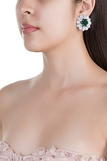 White Finish Emerald Earrings