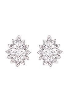 White Finish Faux Solitaire Floral Earrings