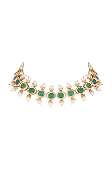 Antique Gold Plated Kundan, Emerald & Pearl Necklace