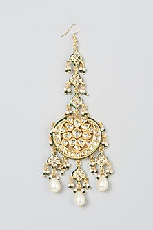 Gold Plated Kundan Polki & Pearl Bead Maangtikka