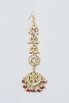 Gold Plated Meenakari Kundan Polki & Ruby Bead Maangtikka