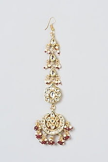 Gold Plated Meenakari Kundan Polki & Ruby Bead Maangtikka