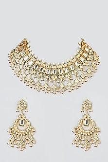 Gold Plated Kundan Polki & Pearl Bead Choker Necklace Set