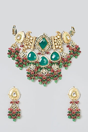 Gold Plated Multi-Colored Kundan Polki Choker Necklace