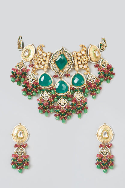 Gold Plated Multi-Colored Kundan Polki Choker Necklace