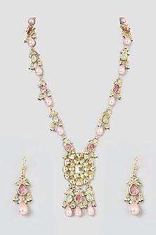 Gold Plated Quartz & Aqua Kundan Polki Necklace Set