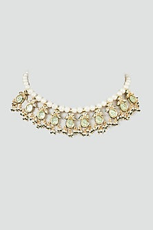 Gold Plated Aqua Kundan Polki Choker Necklace