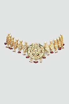 Gold Plated Kundan Polki & Beaded Choker Necklace