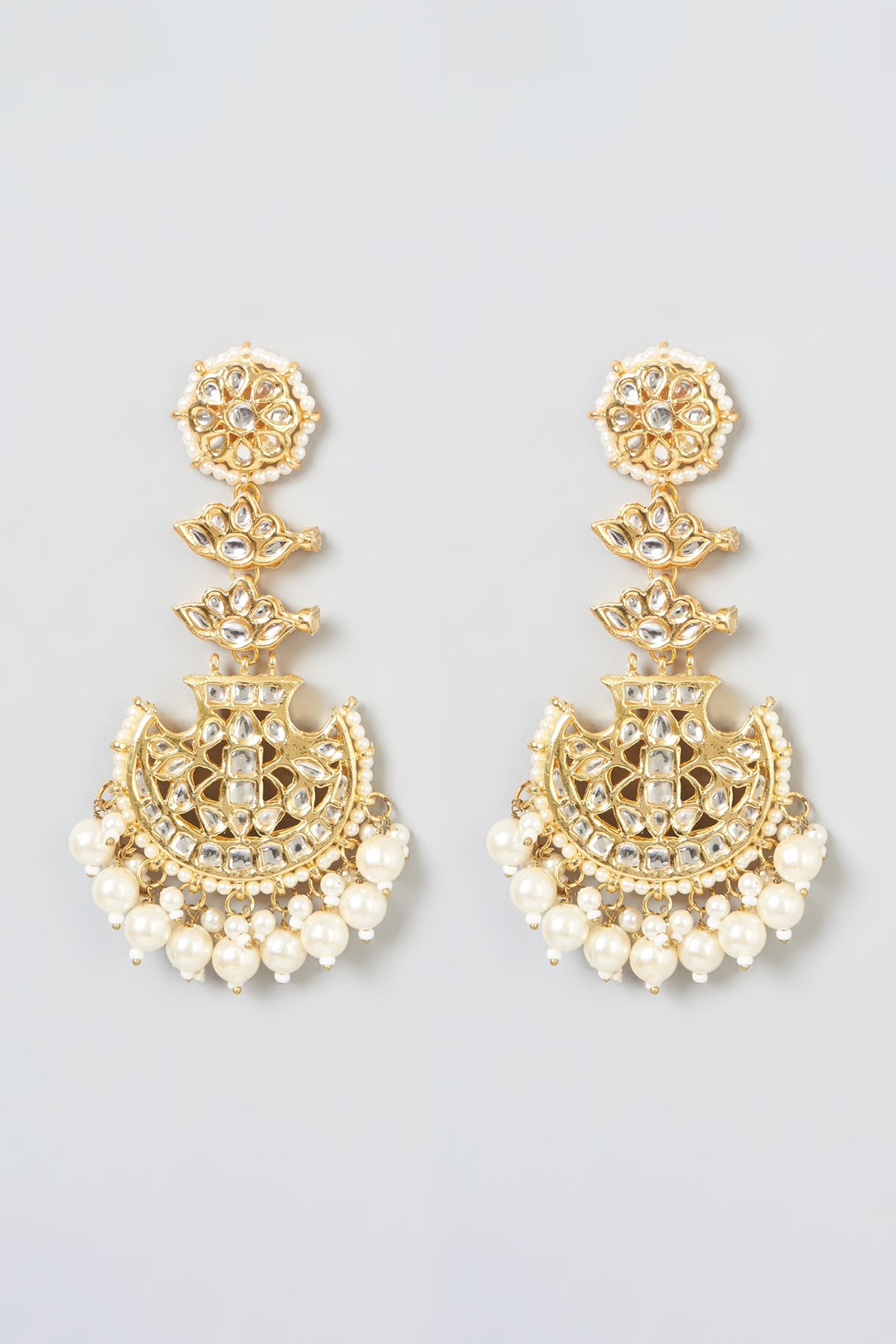 Gold Plated Kundan Polki & Pearl Dangler Earrings