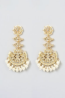 Gold Plated Kundan Polki & Pearl Dangler Earrings