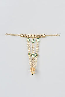 Gold Plated Kundan Polki & Pearl Hathphool