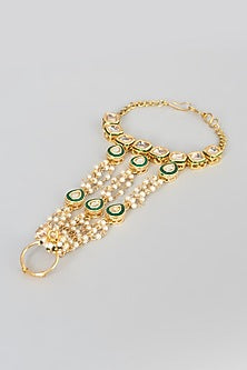 Gold Plated Kundan Polki & Pearl Hathphool