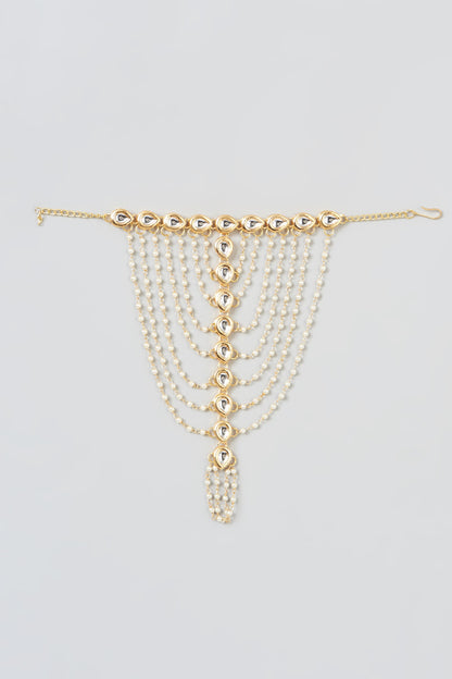 Gold Plated Kundan Polki & Pearl Haathphool