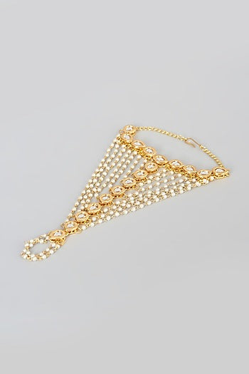 Gold Plated Kundan Polki & Pearl Haathphool
