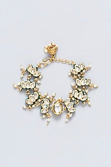 Gold Plated Kundan Polki Enamelled Green Meenakari Openable Bracelet
