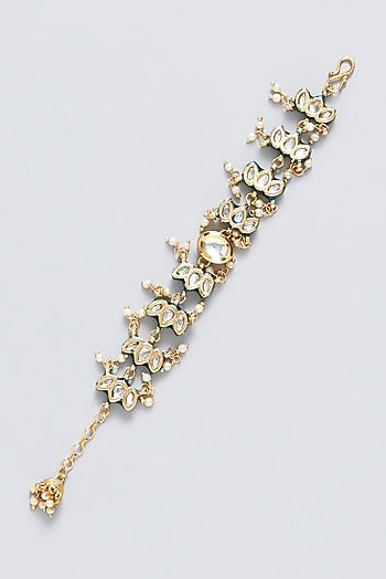 Gold Plated Kundan Polki Enamelled Green Meenakari Openable Bracelet