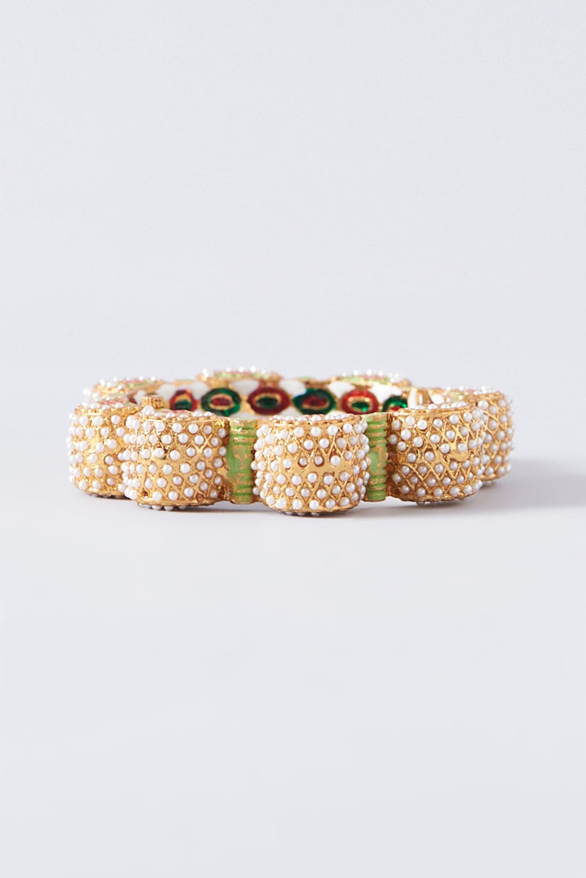 Gold Plated Pearl Enamelled Openable Kada