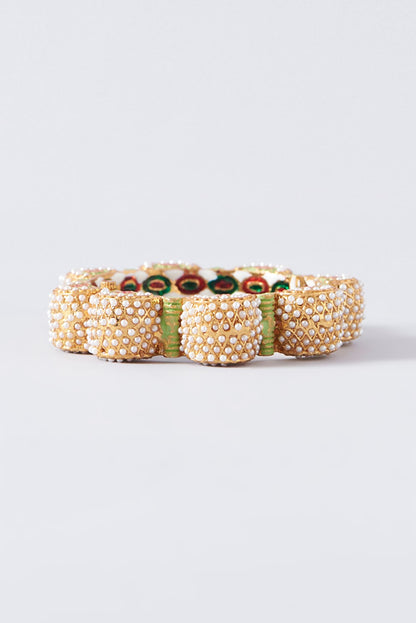 Gold Plated Pearl Enamelled Openable Kada