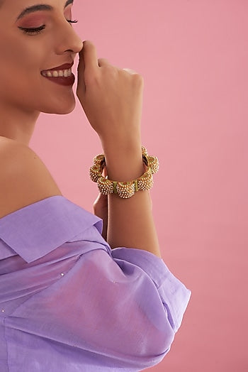 Gold Plated Pearl Enamelled Openable Kada
