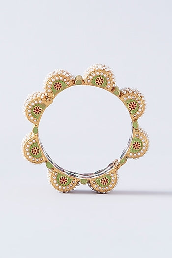 Gold Plated Pearl Enamelled Openable Kada