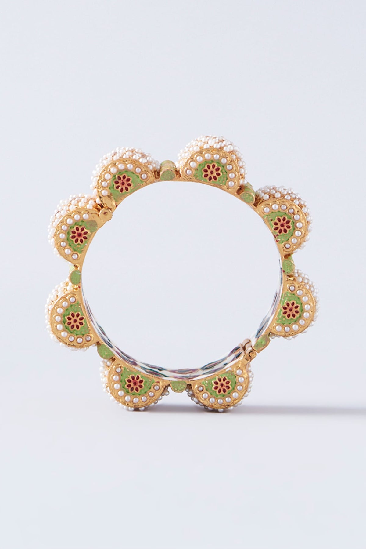 Gold Plated Pearl Enamelled Openable Kada