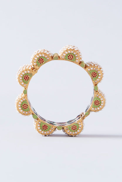 Gold Plated Pearl Enamelled Openable Kada