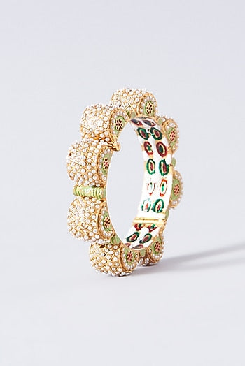 Gold Plated Pearl Enamelled Openable Kada