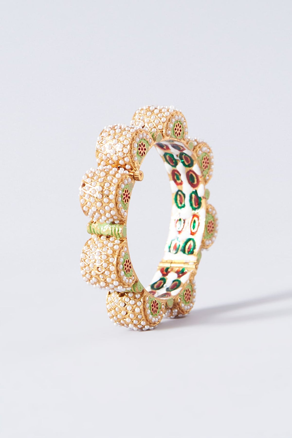 Gold Plated Pearl Enamelled Openable Kada