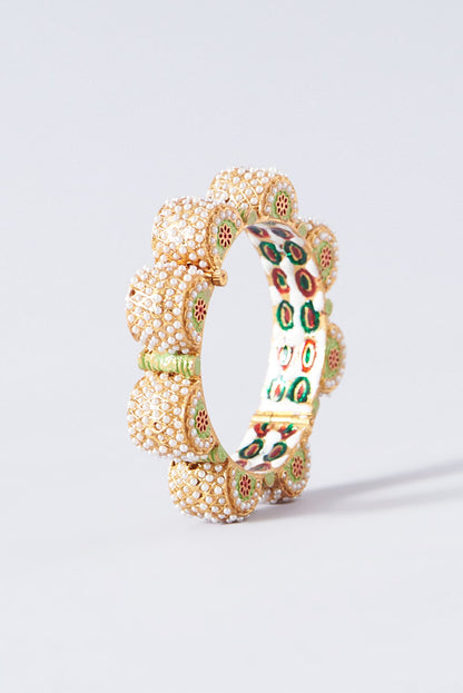 Gold Plated Pearl Enamelled Openable Kada