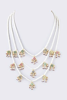 Gold Plated Multi-Colored Beaded Tiered Long Necklace