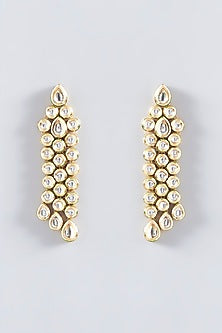 Gold Plated Kundan Polki Tiered Dangler Earrings
