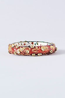 Gold Plated Kundan Polki Red Enamelled Openable Meenakari Kada