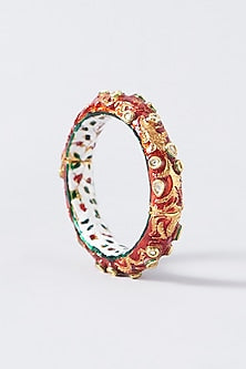 Gold Plated Kundan Polki Red Enamelled Openable Meenakari Kada