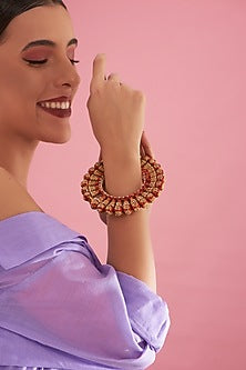 Gold Plated Red Enamelled Openable Kada