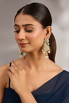 Gold Plated Kundan Polki & Pearl Dangler Earrings