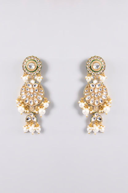 Gold Plated Kundan Polki & Pearl Dangler Earrings