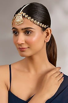 Gold Plated Kundan Polki & Pearl Mathapatti