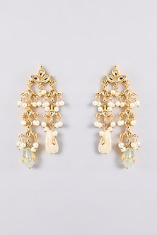 Gold Plated Pastel Stone & Pearl Dangler Earrings